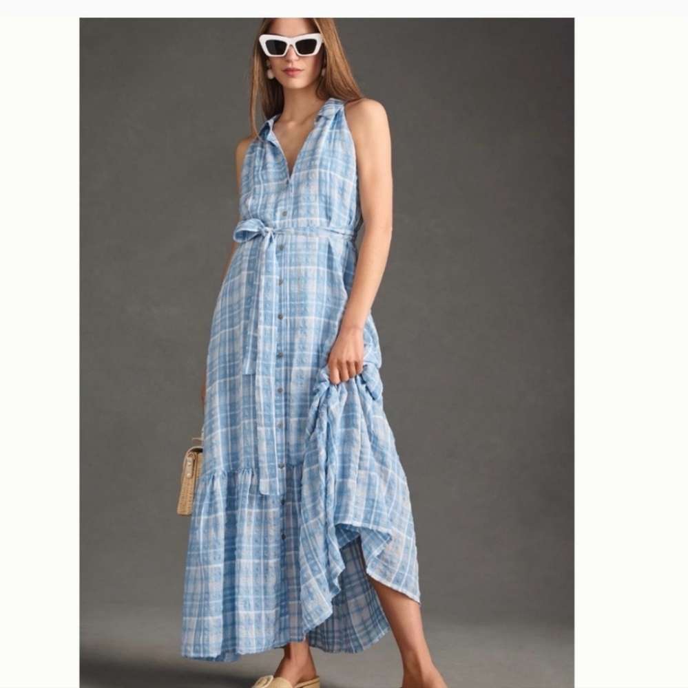 Anthropologie Button Down Halter Midi Dress
